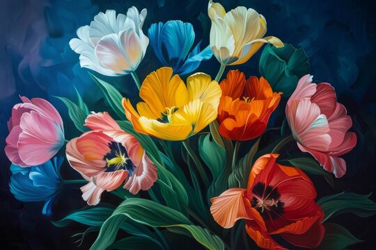 a painting of brightly colored flowers Generative AI