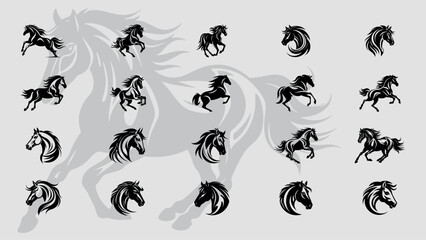 Set of minimalist horse illustrations, perfect for logos and other type of vector deigns - obrazy, fototapety, plakaty