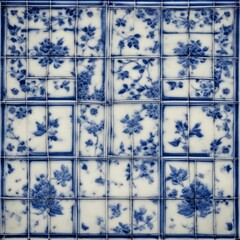 blue and white tiles _A ceramic texture of a Japanese porcelain tile panel   with a cobalt blue color and a china 