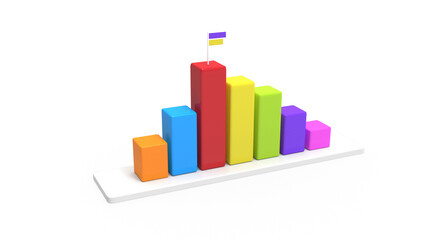 Blank bar graph chart for statistic data analysis 3d render illustration with  top flag