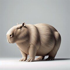 Detailed Sculpture of a Capybara with Intricate Carvings, Positioned on a Light Background
