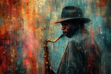 A man plays jazz music on a saxophone