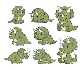 Cute dinosaurs triceratops cartoon vector doodle style illustration