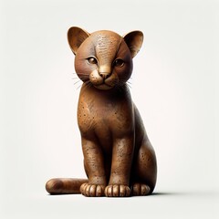 Detailed Sculpture of Jaguarundi Cat, Realistic Wooden Texture, Artistic Craftsmanship