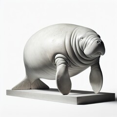 Realistic Sculpture of a Manatee on a Base, Capturing the Detailed Texture and Form of the Aquatic Mammal
