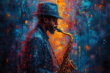 A man plays jazz music on a saxophone - obrazy, fototapety, plakaty
