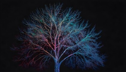 Holographic multicolor winter tree on dark background