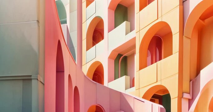 modern architecture with pastel arches and sunlit balconies