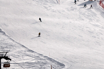 skiing ski sport in dolomites snow panorama val badia - obrazy, fototapety, plakaty