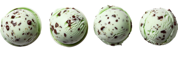  collection of scoop of mint chocolate chip ice cream, isolated on a transparent background