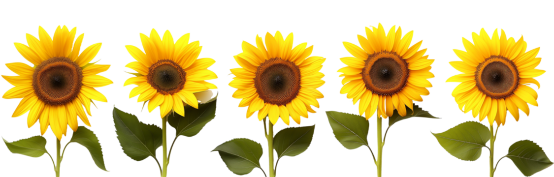 4 set of sunflowers flowers, isolated on a transparent background - Powered by Adobe