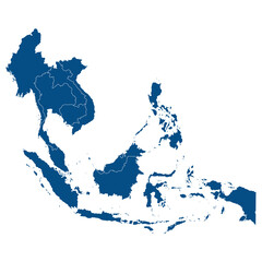 Southeast Asia country Map. Map of Southeast Asia in blue color.