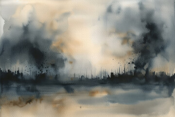 Beige & Grey Watercolor Abstract, Dark Contrast