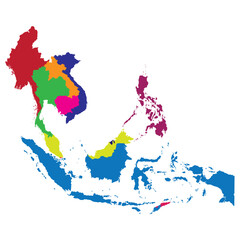 Obraz premium Southeast Asia country Map. Map of Southeast Asia in multicolor.