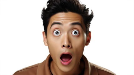 Portrait of a surprised asian man on a white or transparent background