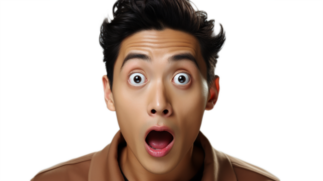Portrait of a surprised asian man on a white or transparent background - Powered by Adobe