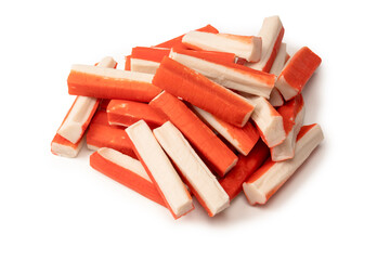 A group of crab sticks isolated on white background.