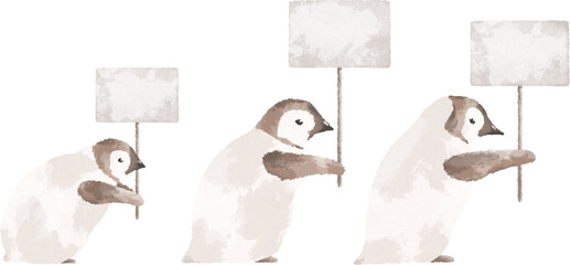 Group of penguins. Global warming concept. Climate change concept illustration. Environment conservation art - 737453294