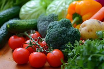 fresh vegetables on the market. different kinds of veggies. carrot, cabbage, salad, potato, cucumber, broccoli. fitness. market stall.