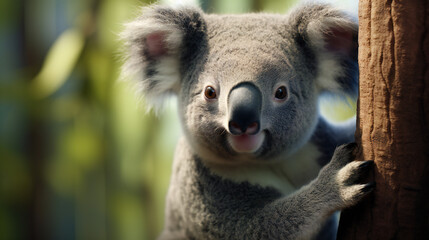 Obraz premium Super Macro Close-up of koala. Full HD Background. Generative AI,