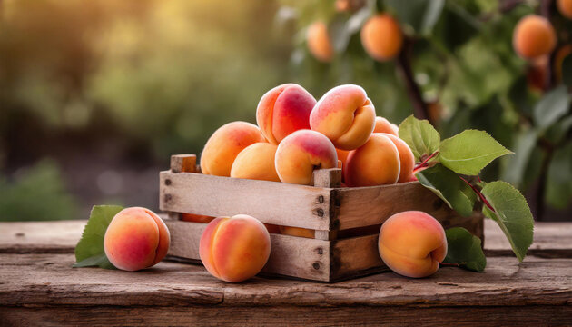 Abricots dans cagette en bois - IA g&eacute;n&eacute;rative