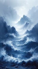 Abstract Ocean Waves Watercolor Background Generative AI
