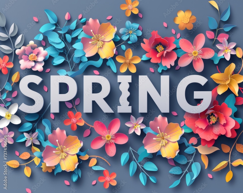 Poster spring background with colorful flowers generative ai