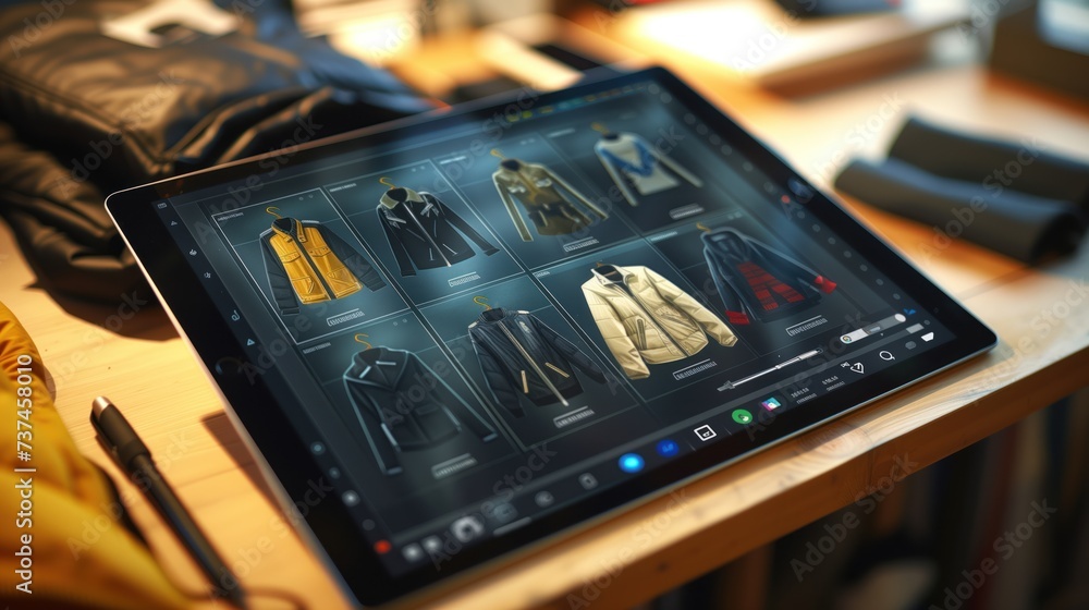Poster illustrate the sleek display of a digital tablet resting on a designer workspace