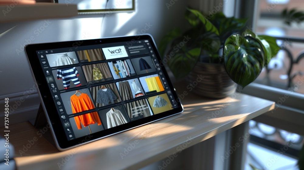 Poster illustrate the sleek display of a digital tablet resting on a designer workspace