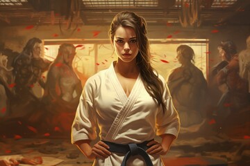 Disciplined Karateka woman gym. Martial fight. Generate Ai