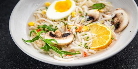 soup ramen asian first course fresh eating cooking appetizer meal food snack on the table copy space food background rustic top view