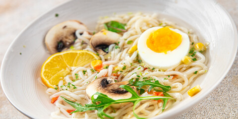 soup ramen asian first course fresh eating cooking appetizer meal food snack on the table copy space food background rustic top view
