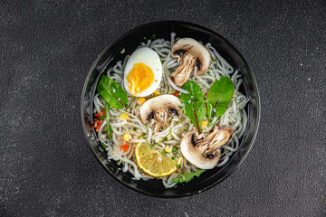 soup ramen asian first course fresh eating cooking appetizer meal food snack on the table copy space food background rustic top view