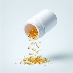 falling fish oil pills isolated on white background