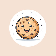 Cute cartoon chocolate chip cookie smiling vector illustration