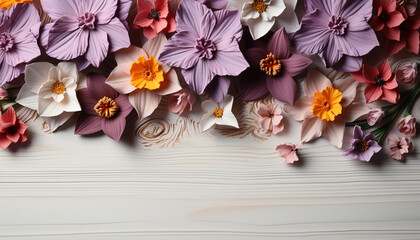 Nature gift a colorful bouquet of flowers on a wooden table generated by AI