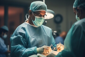A surgeon in an operating room performing a procedure