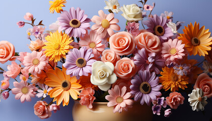 A vibrant bouquet of multi colored daisies brings freshness to summer generated by AI