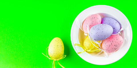 easter eggs colored holiday decoration goods easter orthodox holiday meal decoration food on the table copy space food background rustic top view