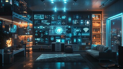 futuristic living room, future homes technology concept
