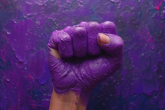 Purple painted fist for Women's Day. Generative AI image