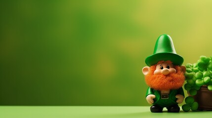 green background with a little funny leprechaun on the theme of St. Patrick's Day