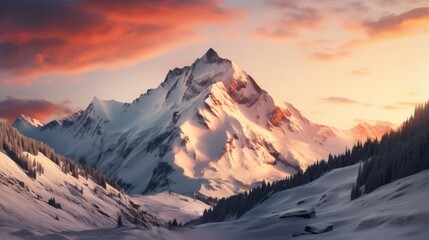 Naklejka na ściany i meble Beautiful rocky mountains with snow. Panorama of winter