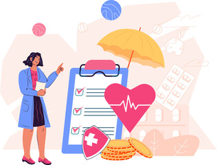 Pharmacy and medicine drug store banner with pharmacist female character. Online drugstore, pharmacy and medical prescription concept.