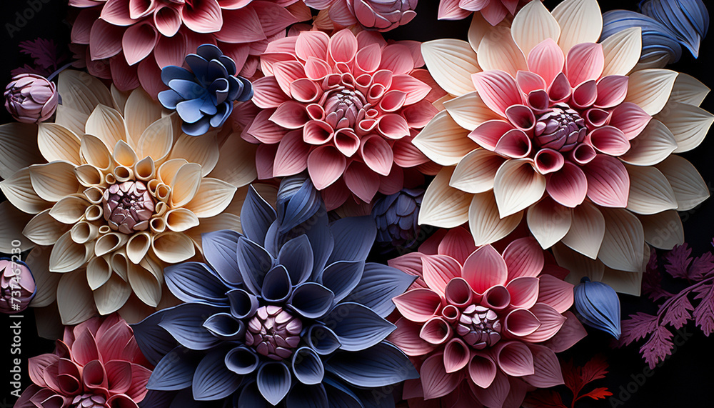 Aufkleber abstract floral design with multi colored petals in a symmetrical pattern generated by ai