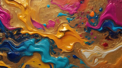 Colorful abstract painting oil and water complex complicated bright vivid colors beautiful opulent wealthy intricate hyperdetailed masterpiece awesome gold trim 8k - obrazy, fototapety, plakaty