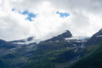 Fototapeta premium View of the Jostedalen Glacier melting over the Lovatnet Lake, Norway