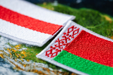 Belarusian flags facing each other, Government and opposition Belarusian flag, Political and social...