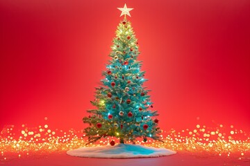 Blue Christmas Tree with Red Background