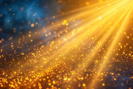 Golden glitter background with shiny lights. Golden particles. Magic dust. Festive background